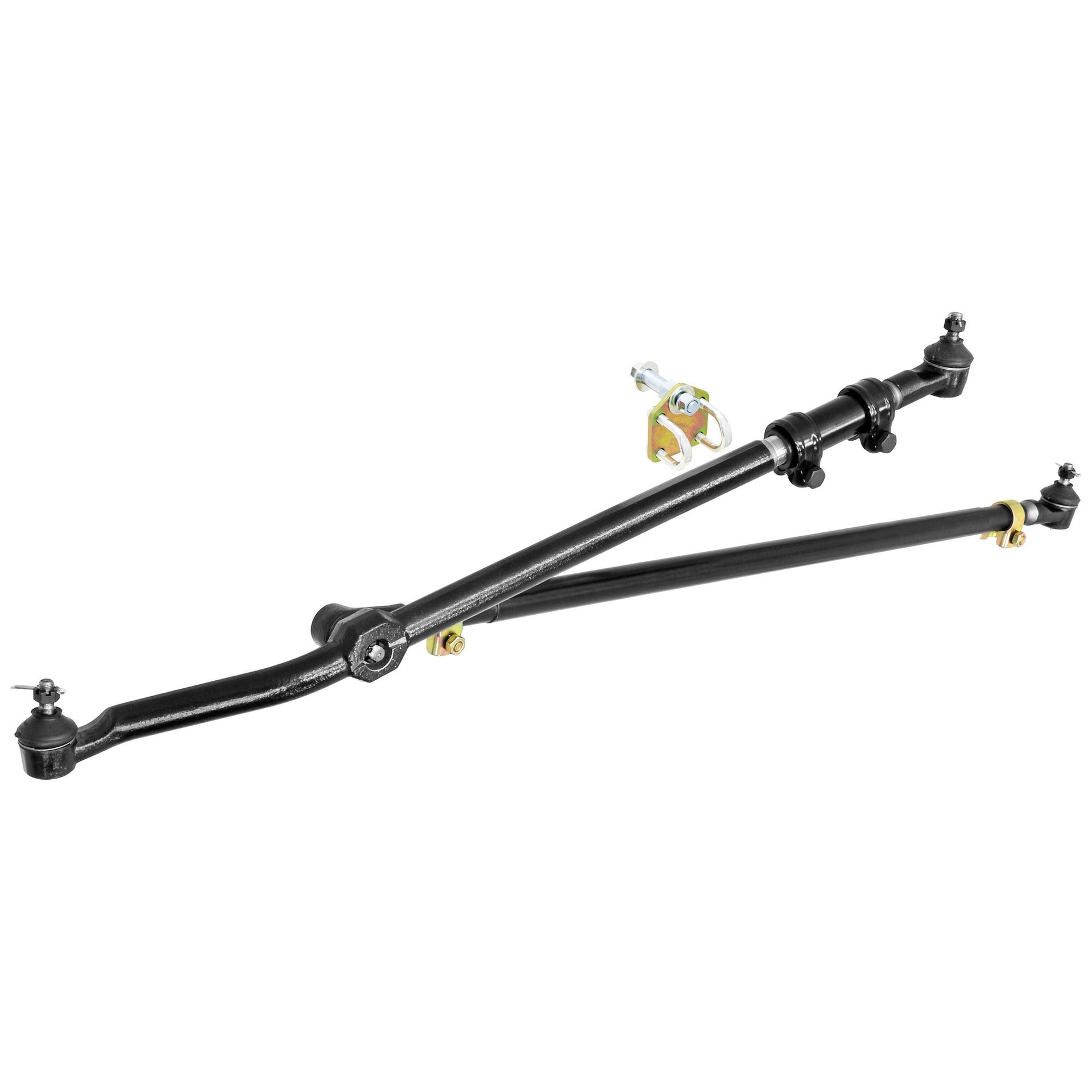 RockJock Currectlync CE-9701 steering kit complete with tie rod assembly, drag link assembly, and steering stabilizer bracket