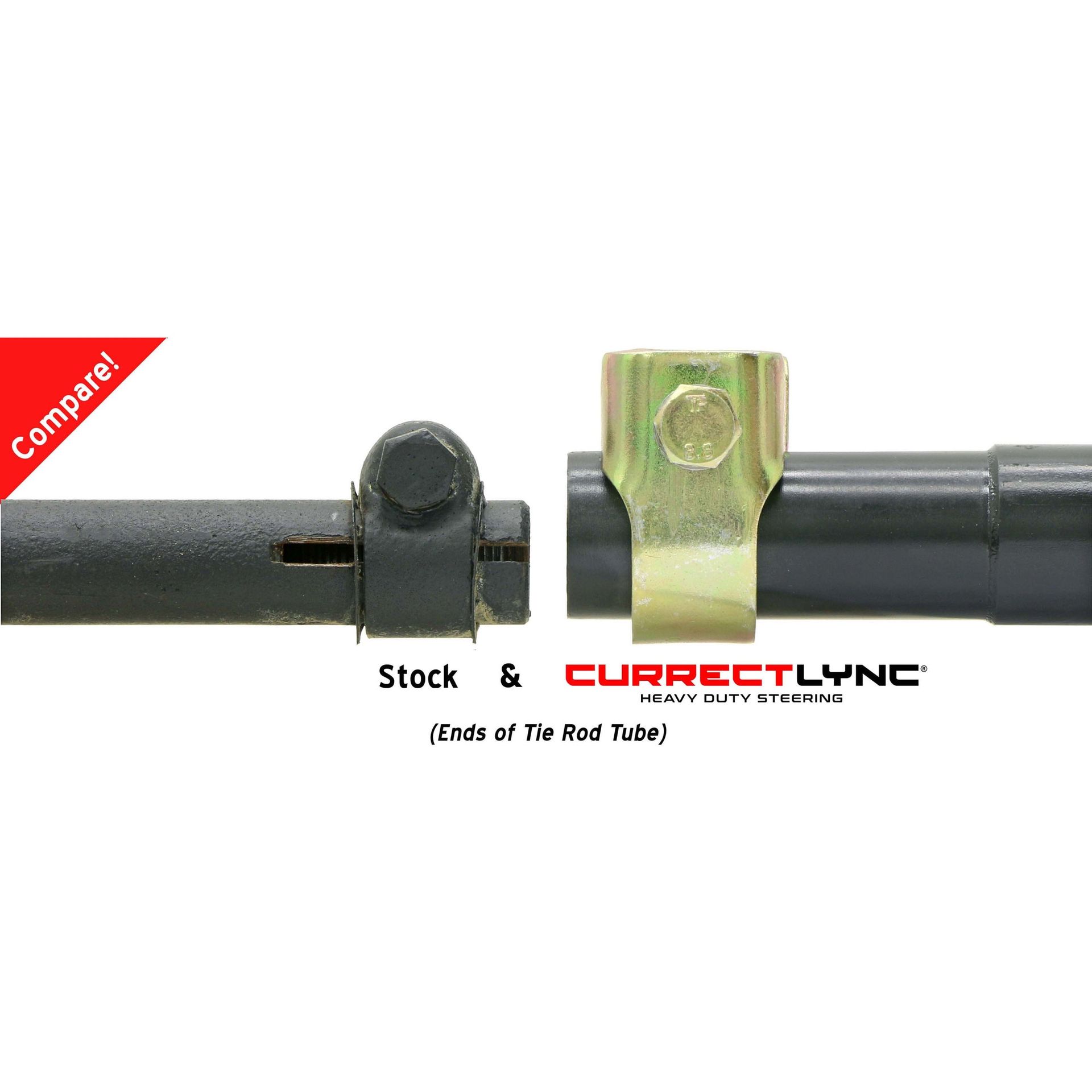 Close-up of the RockJock Currectlync steering components installed at the knuckle showing the tie rod end and coil spring on the LJ