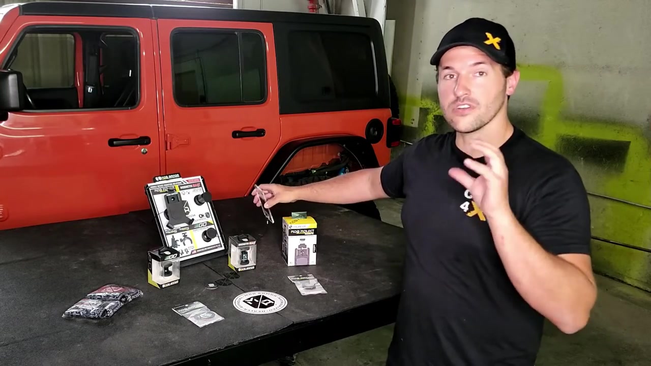Spence from Core 4x4 explaining Mob Armor mount types with products displayed on table
