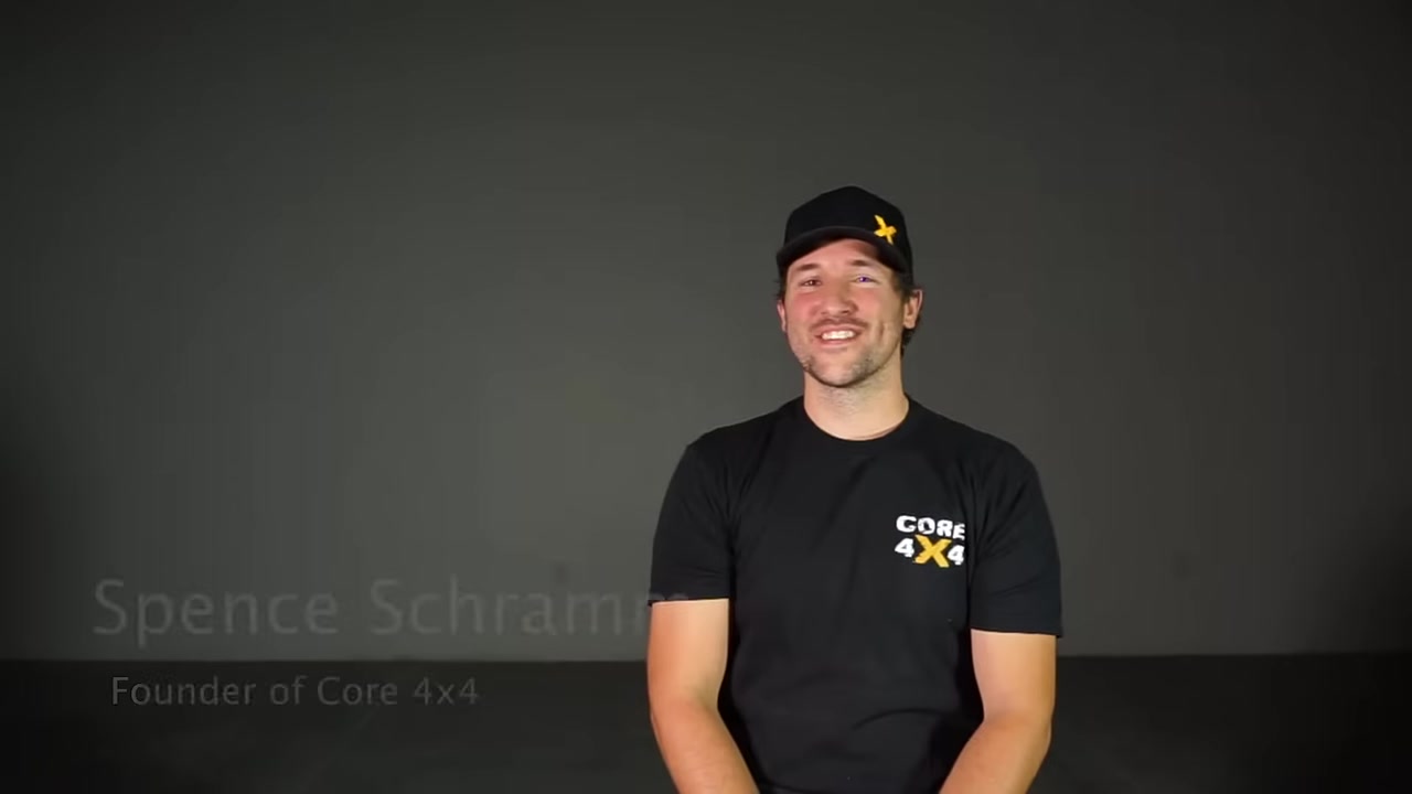 Spence Schramm, Founder of Core 4x4, sitting for an interview with his name and title displayed on screen
