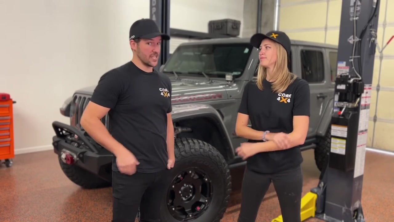 Spence explaining the JL Wrangler Rubicon build plan in the Core 4x4 shop