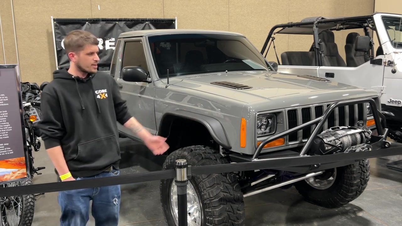 Rear view of the MJ Comanche showing 4.56 gears and rear axle work at the SLC expo