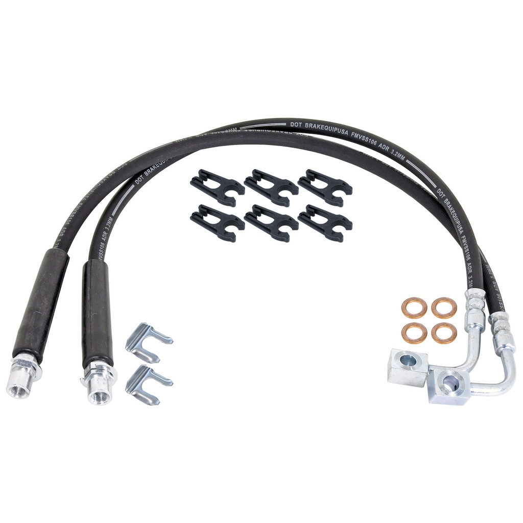 RockJock Brake Hose Kit, JT Gladiator Rear, Incl. Hoses, Frame Clips, Copper Washers, ABS Wire Clips, Pair