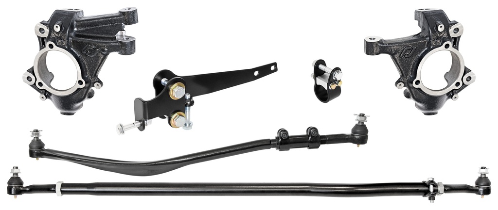 RockJock Currectlync JL/JT High Steer Kit for Stabilizer Shock and non-Rubicon Axle. Incl. Knuckles, Drag Link, Tie Rod, Trac Bar Reloc/Shock Mount Axle, Shock Tie Rod Clamp