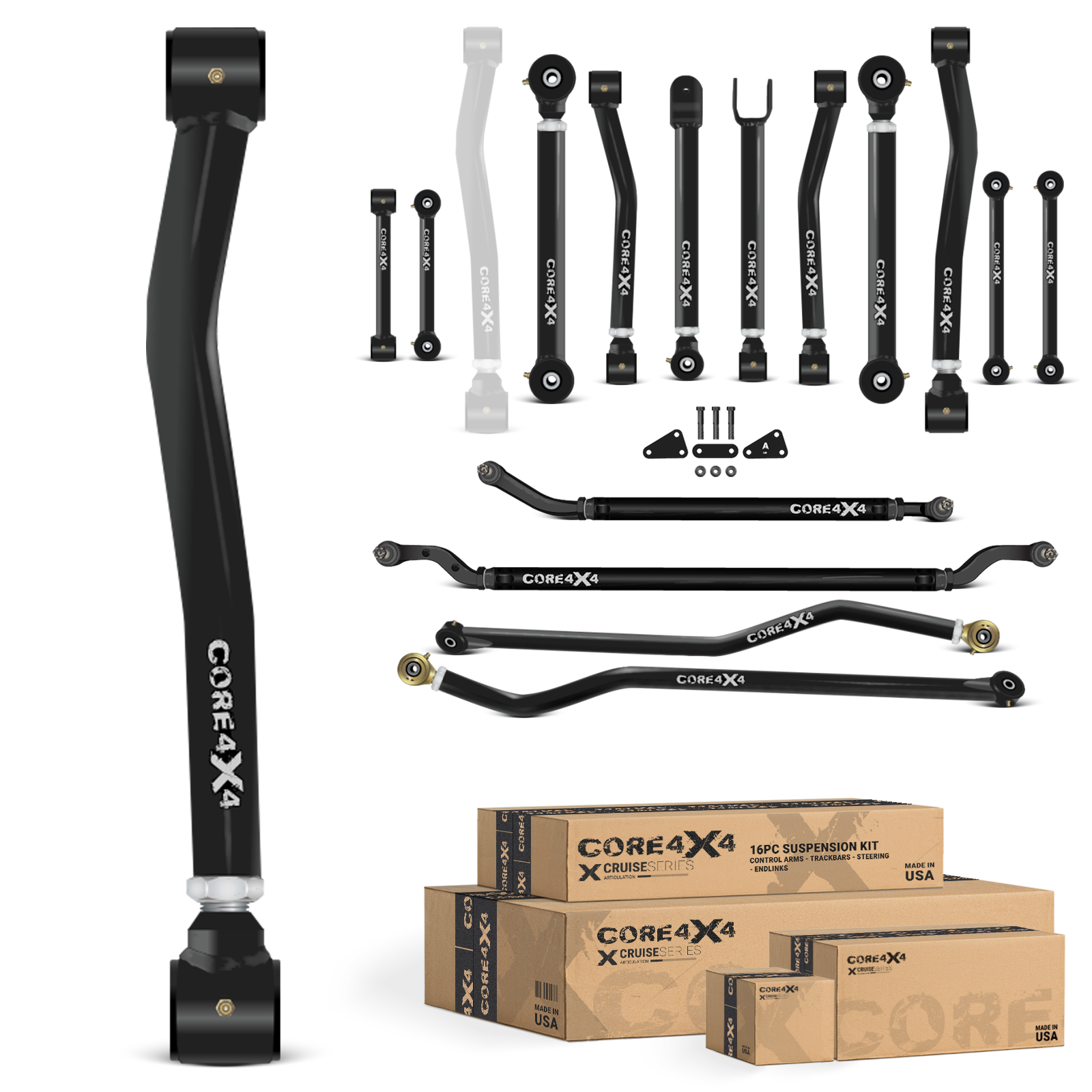 Jeep Wrangler JL / JLU 18+ 16pc Cruise Series Adjustable Control Arm, Track Bar, Steering, End Link Kit