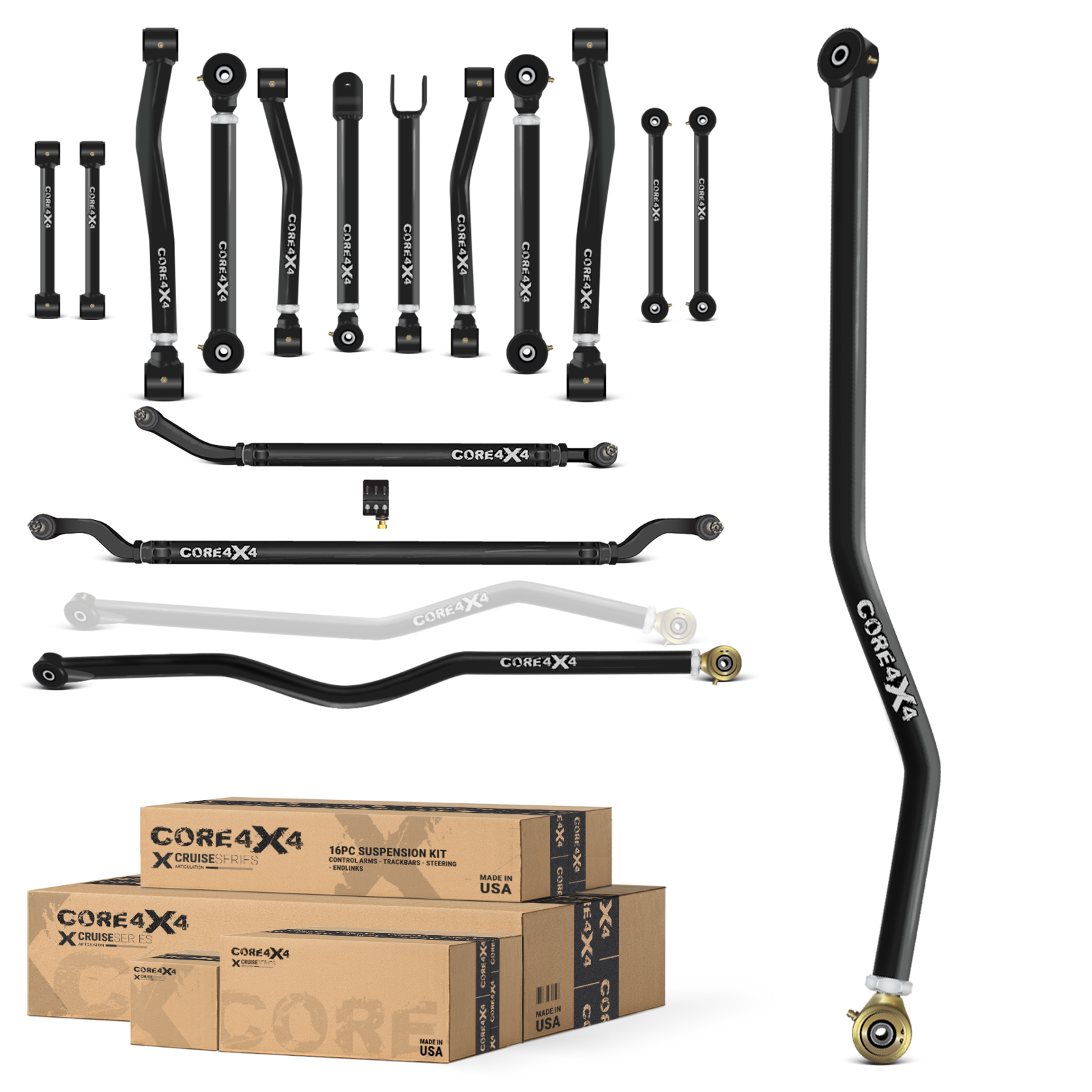 Jeep Wrangler JK / JKU 07-18 16pc Cruise Series Adjustable Control Arm, Track Bar, Steering, End Link Kit