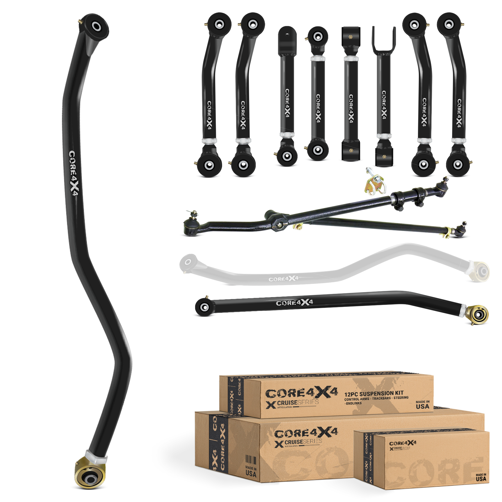 Jeep Wrangler TJ 97-06 LJ 04-06 12pc Cruise Series Adjustable Control Arm, Track Bar, Steering Kit
