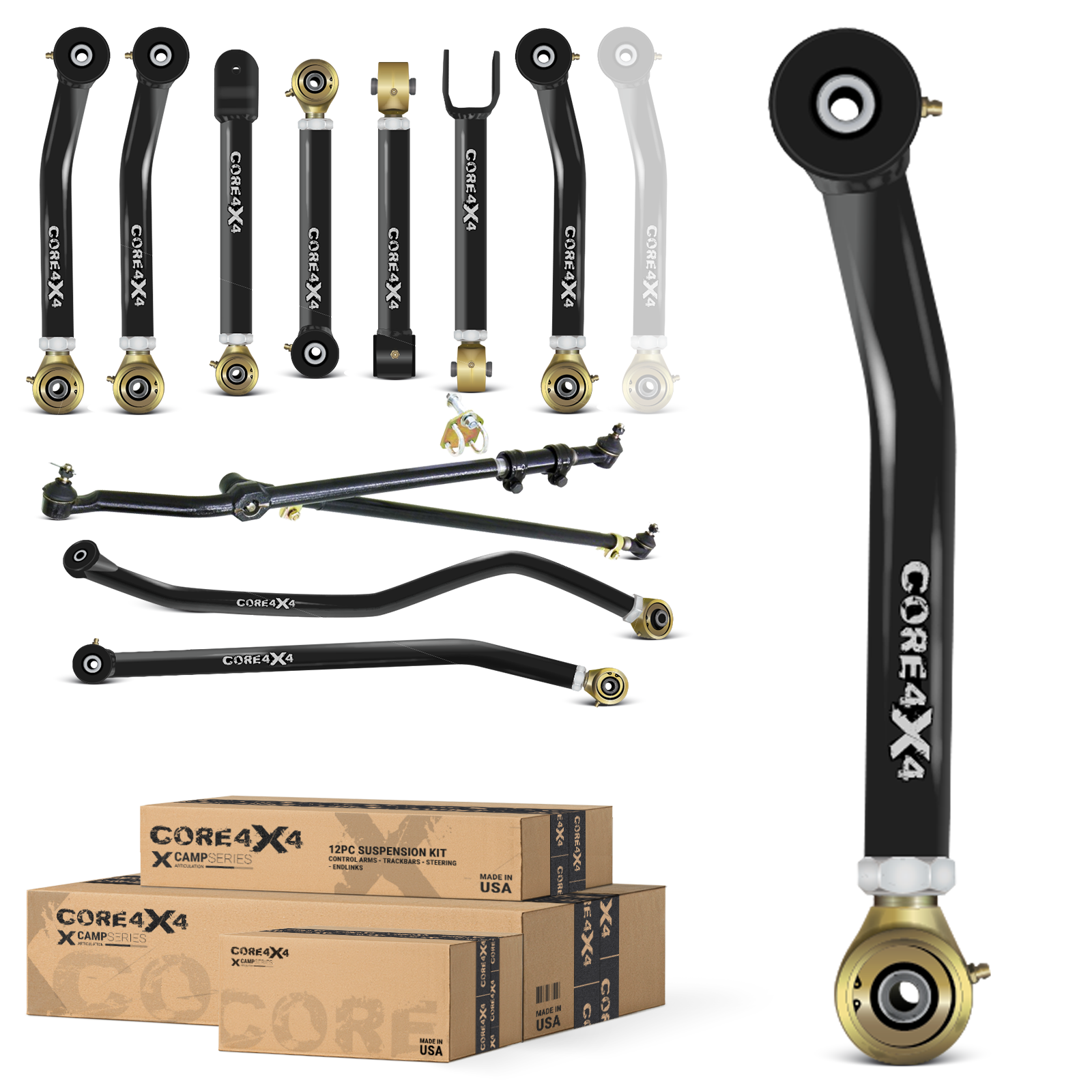 Jeep Wrangler TJ 97-06 LJ 04-06 12pc Camp Series Adjustable Control Arm, Track Bar, Steering Kit