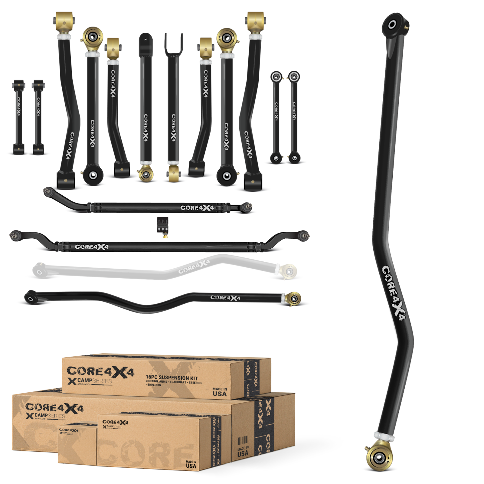 Jeep Wrangler JK / JKU 07-18 16pc Camp Series Adjustable Control Arm, Track Bar, Steering, End Link Kit