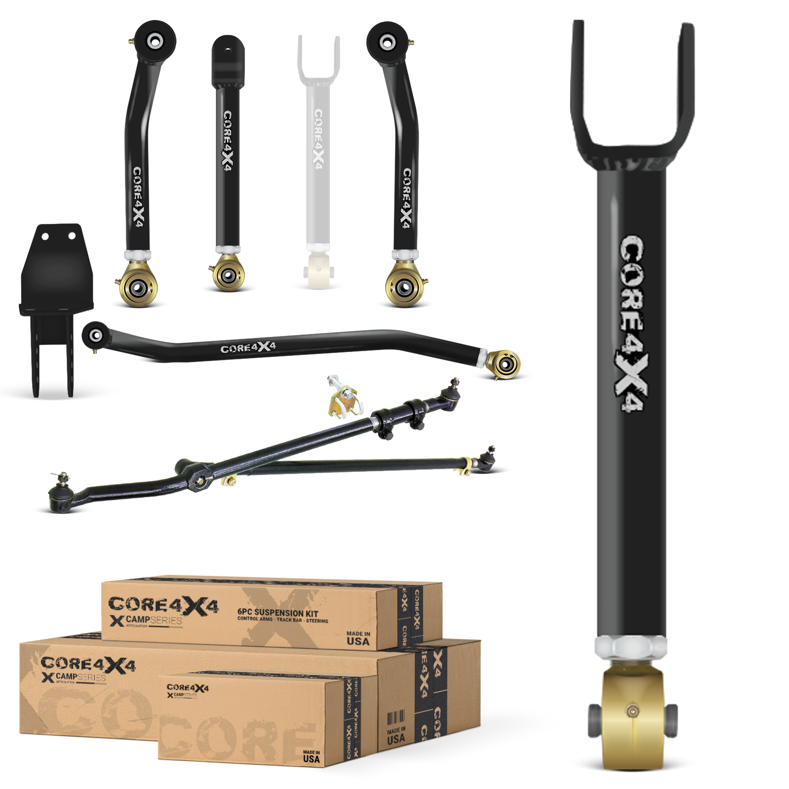 Jeep Cherokee XJ 84-01 MJ 86-92 6pc Camp Series Adjustable Control Arms, Track Bar, Steering Kit