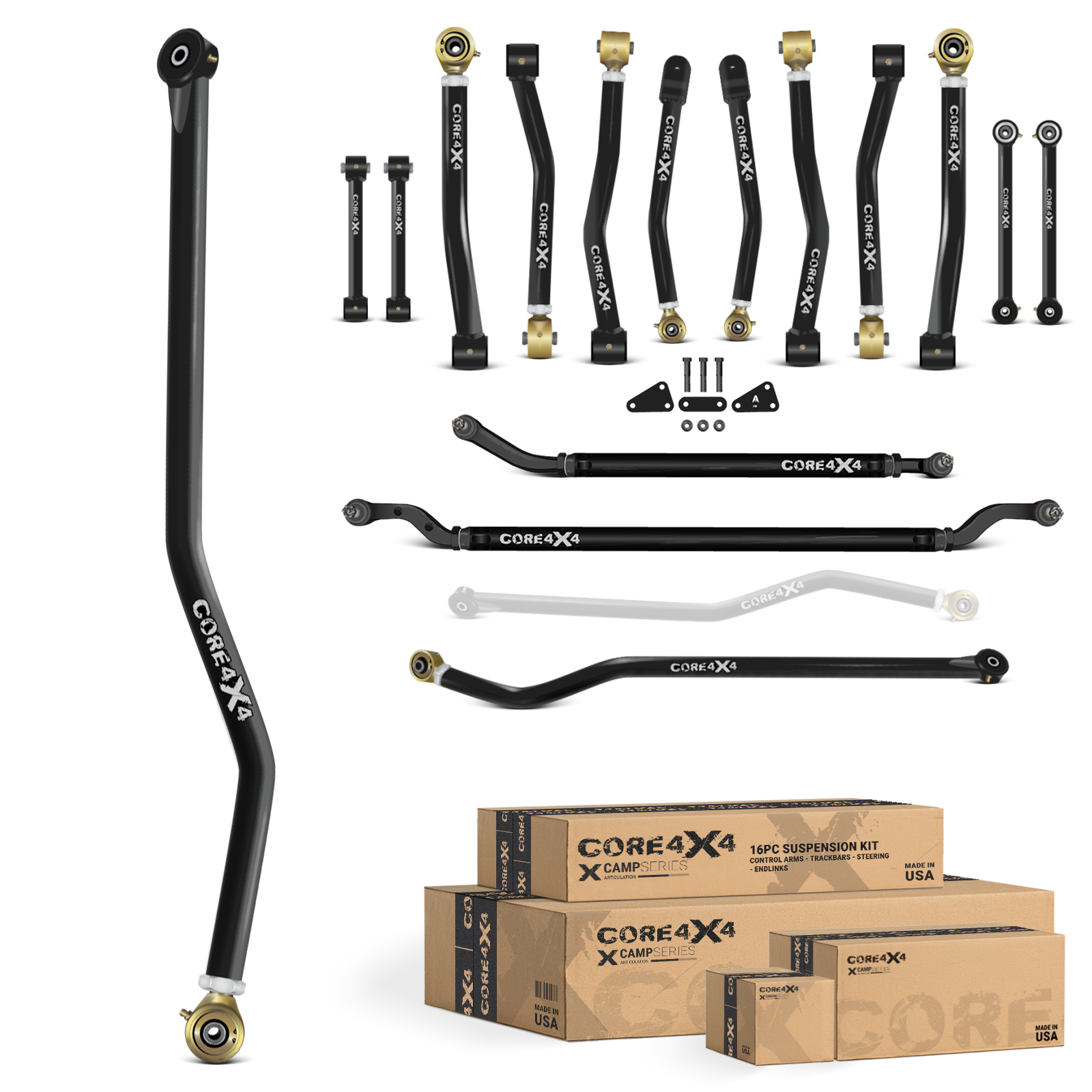 Jeep Wrangler JL / JLU 18+ 16pc Camp Series Adjustable Control Arm, Track Bar, Steering, End Link Kit