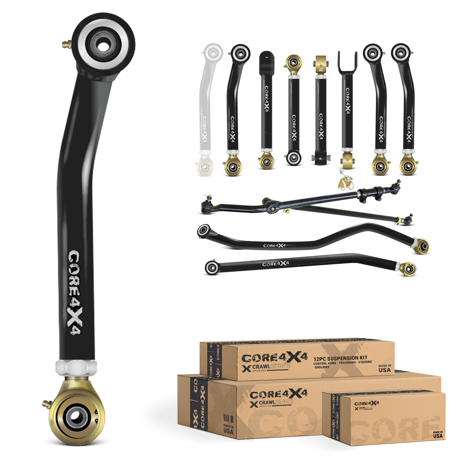 Jeep Wrangler TJ 97-06 LJ 04-06 12pc Crawl Series Adjustable Control Arm, Track Bar, Steering Kit