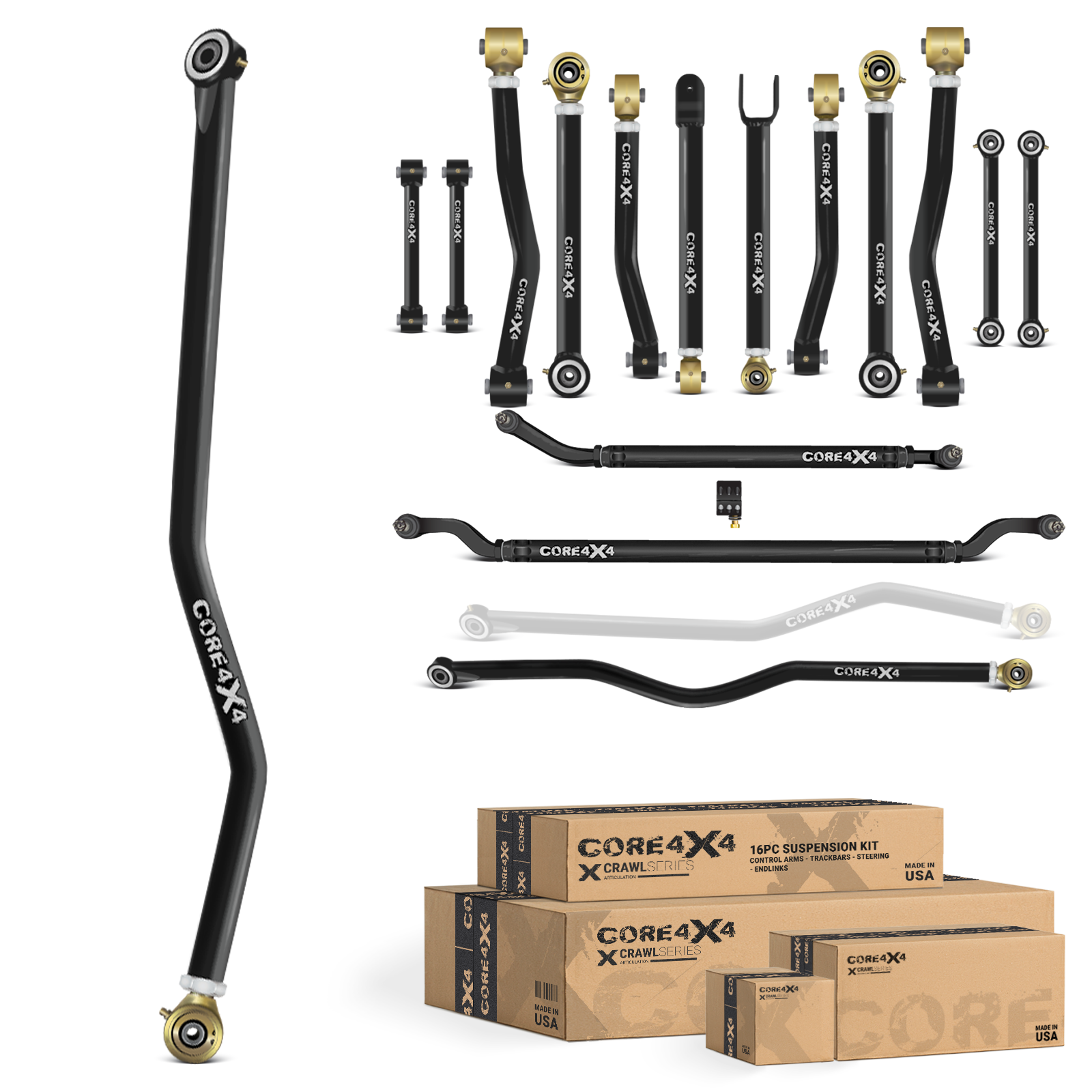 Jeep Wrangler JK / JKU 07-18 16pc Crawl Series Adjustable Control Arm, Track Bar, Steering, End Link Kit