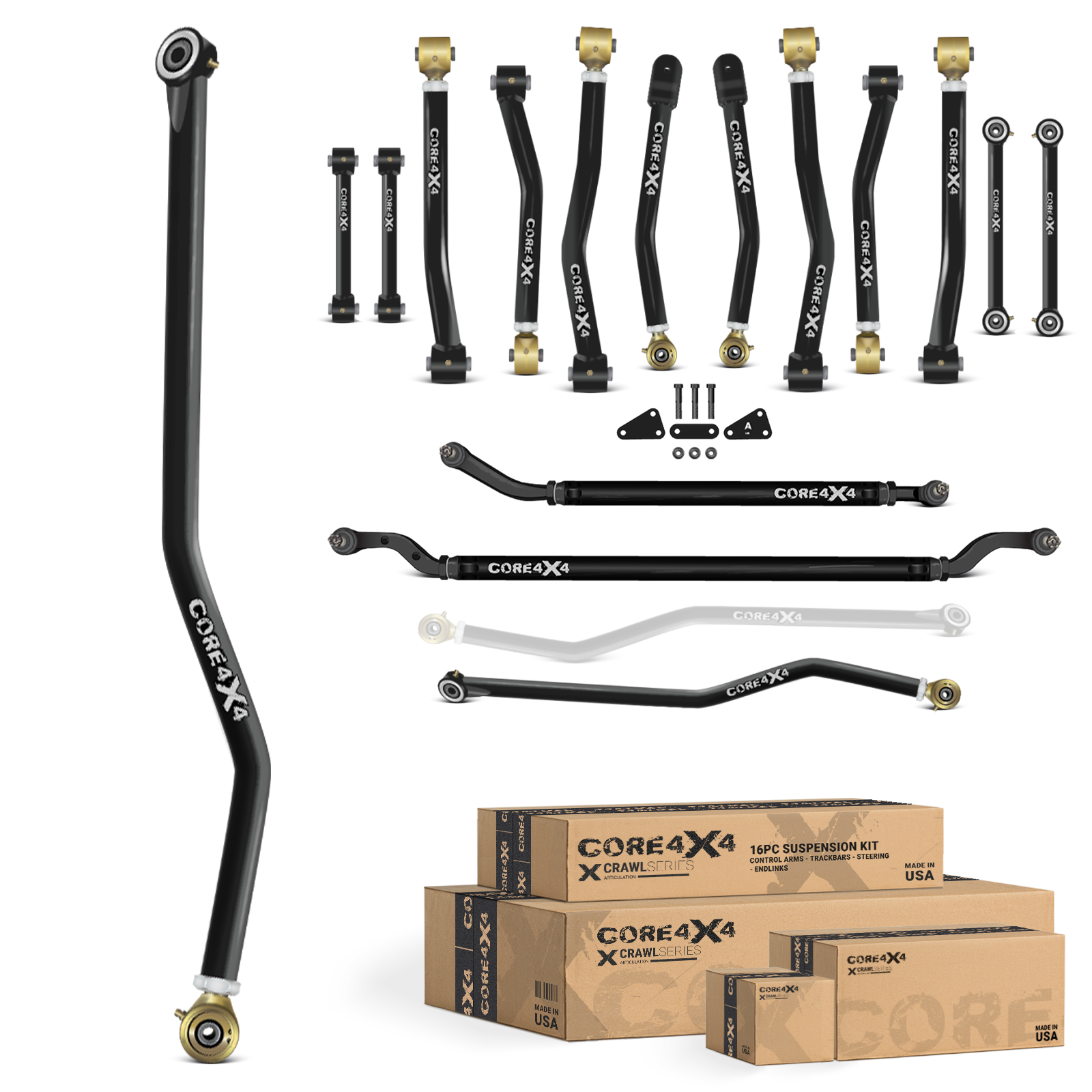 Jeep Wrangler JL / JLU 18+ 16pc Crawl Series Adjustable Control Arm, Track Bar, Steering, End Link Kit