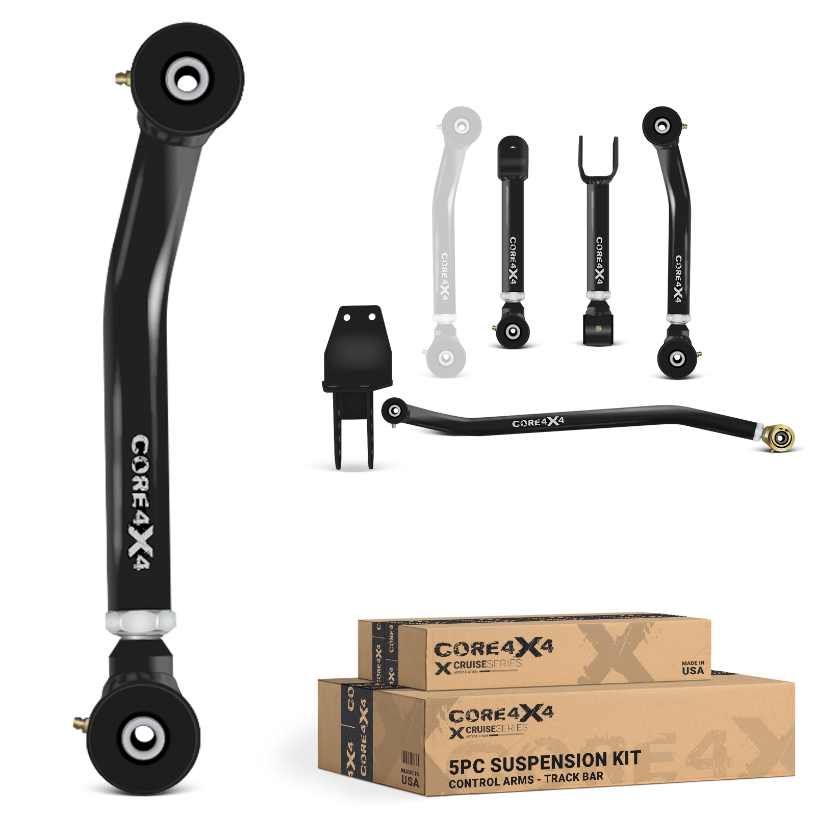 Jeep Cherokee XJ 84-01 MJ 86-92 5pc Cruise Series Front Adjustable Control Arm, Track Bar Kit