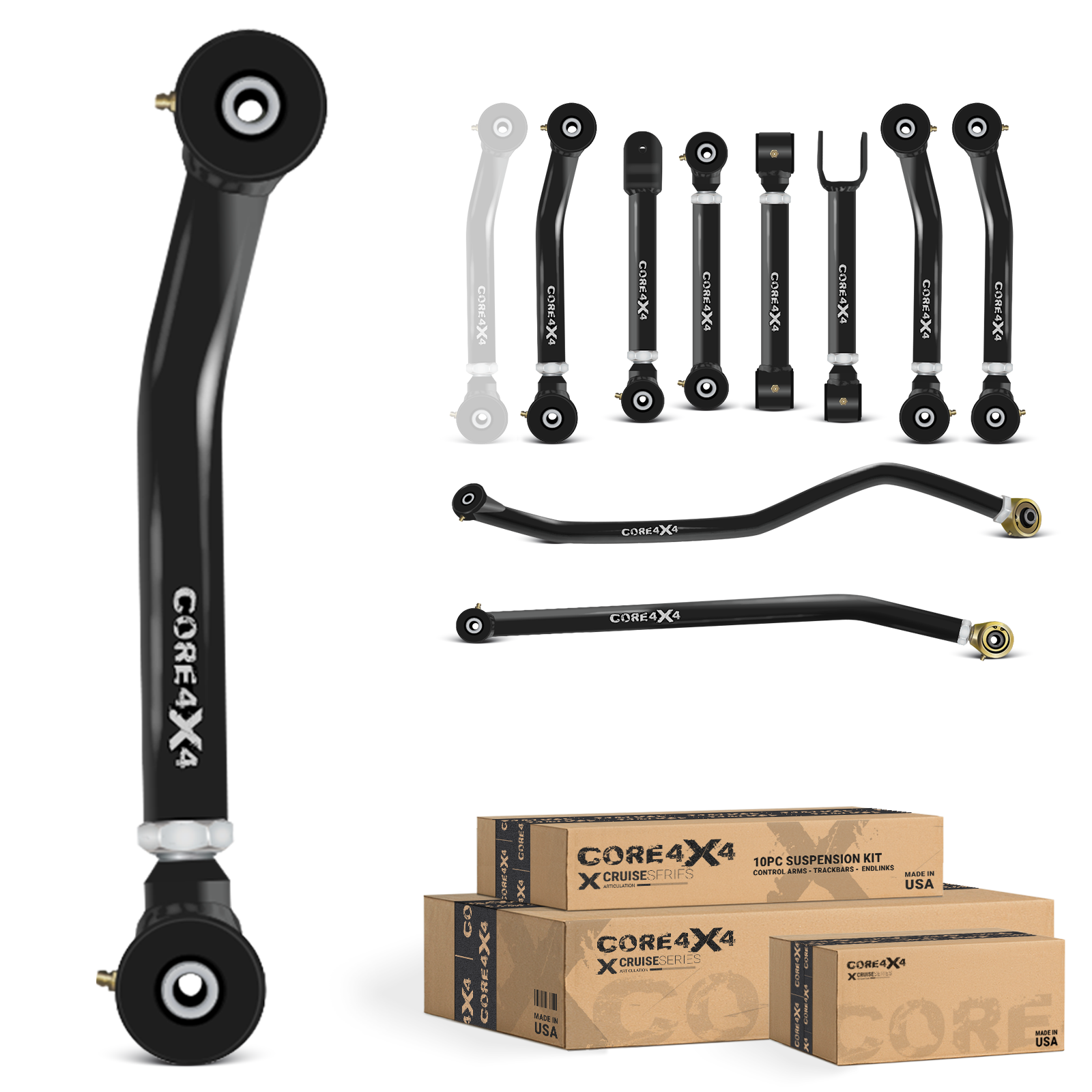 Jeep Wrangler TJ 97-06 LJ 04-06 10pc Cruise Series Adjustable Control Arm, Track Bar Kit
