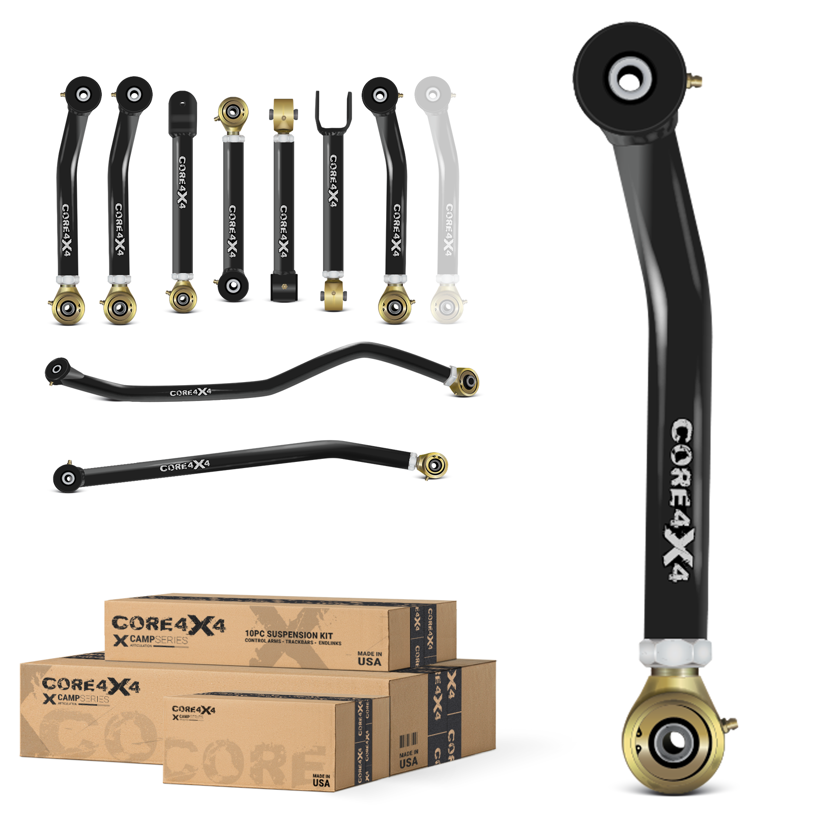 Jeep Wrangler TJ 97-06 LJ 04-06 10pc Camp Series Adjustable Control Arm, Track Bar Kit