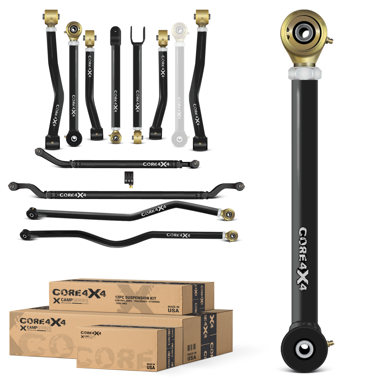 Jeep Wrangler JK / JKU 07-18 12pc Camp Series Adjustable Control Arm, Track Bar, Steering Kit