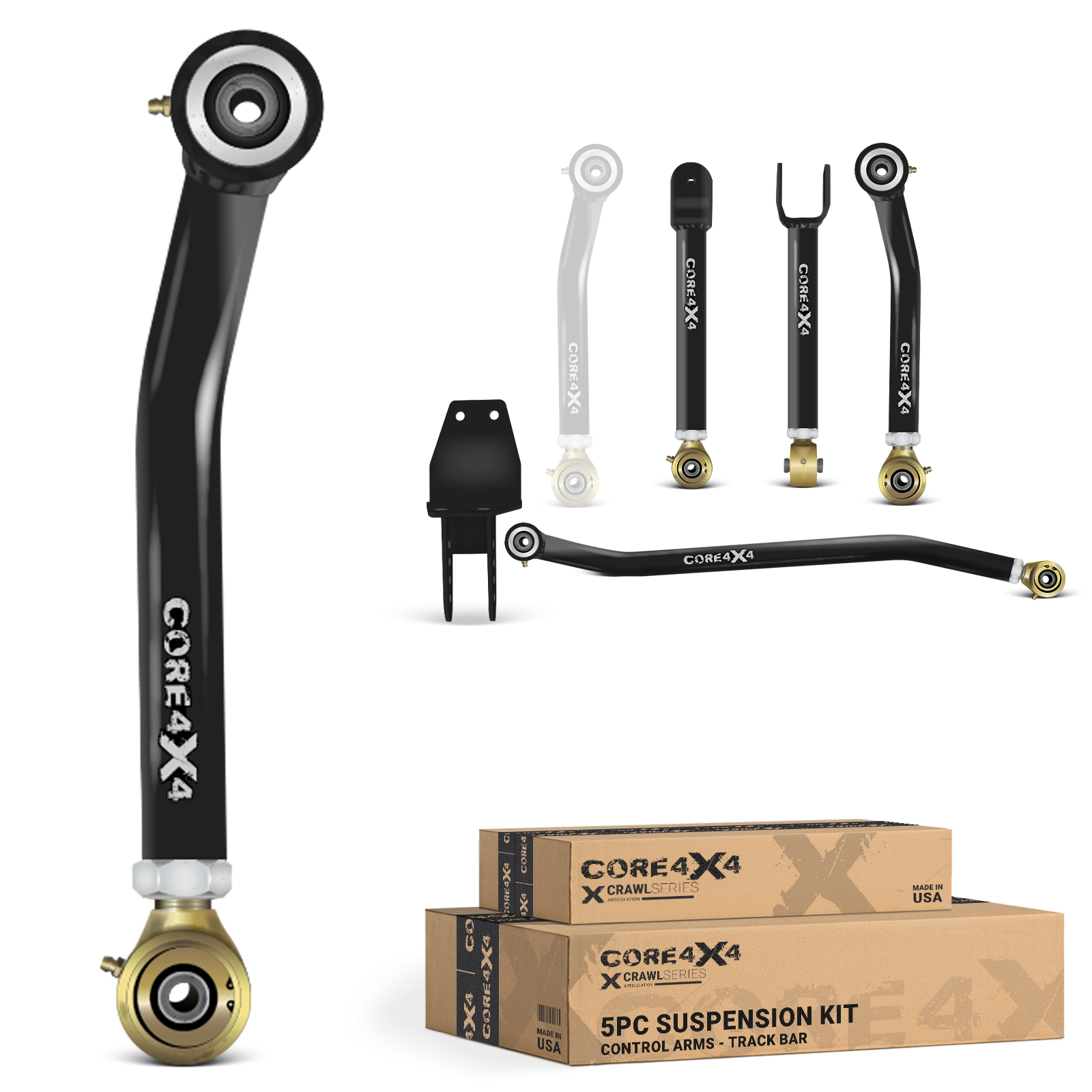 Jeep Cherokee XJ 84-01 MJ 86-92 5pc Crawl Series Front Adjustable Control Arm, Track Bar Kit