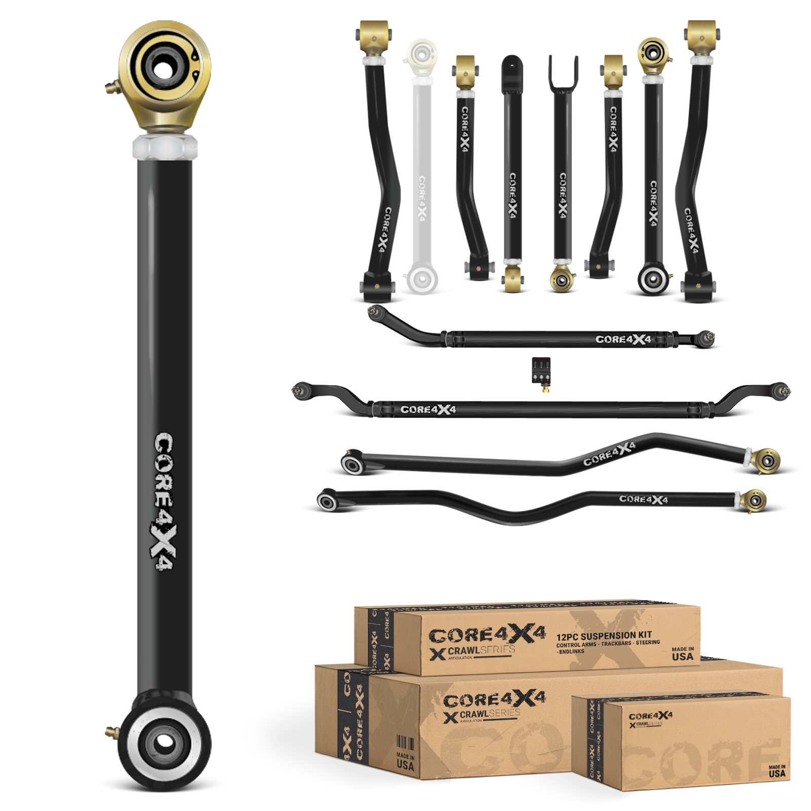 Jeep Wrangler JK / JKU 07-18 12pc Crawl Series Adjustable Control Arm, Track Bar, Steering Kit
