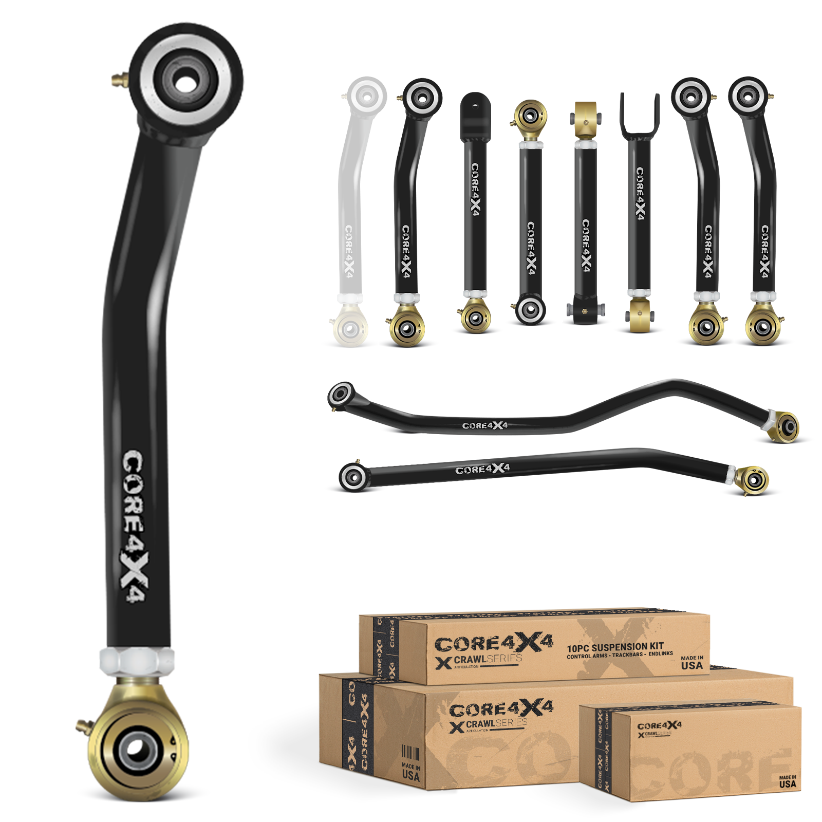 Jeep Wrangler TJ 97-06 LJ 04-06 10pc Crawl Series Adjustable Control Arm, Track Bar Kit