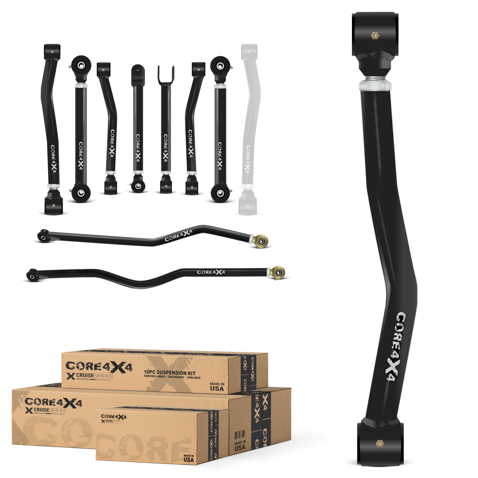 Jeep Wrangler JK / JKU 07-18 10pc Cruise Series Adjustable Control Arm, Track Bar Kit