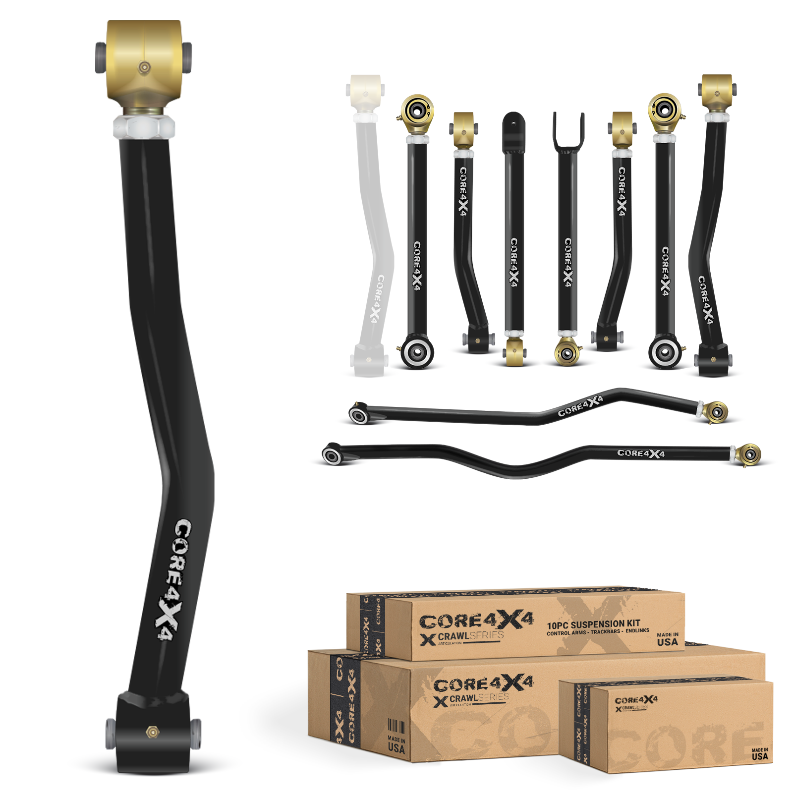 Jeep Wrangler JK / JKU 07-18 10pc Crawl Series Adjustable Control Arm, Track Bar Kit